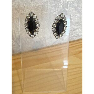Womens Marquise Black & Clear Rhinestone Stud Earrings